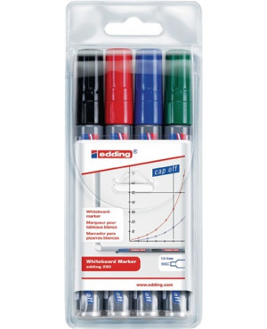 Boardmarker 250 schwarz/rot/blau/grün Strich-B.1,5-3mm Rundspitze EDDING