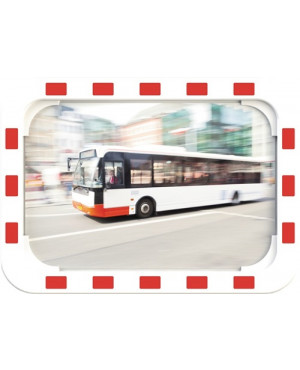 Verkehrsspiegel H400xB600mm Kunststoff,rot/weiß 15m