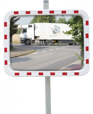 Verkehrsspiegel H600xB800mm Kunststoff,rot/weiß 22m