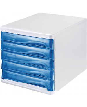 Ablagebox 5 Schubl.lichtgrau/blautransparent Ku.H245xB265xT340mm HELIT