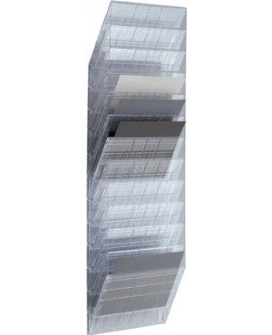 Prospekthalter H1045xB348xT95mm Anz.Fächer 12 A4 quer Polystyrol transp.