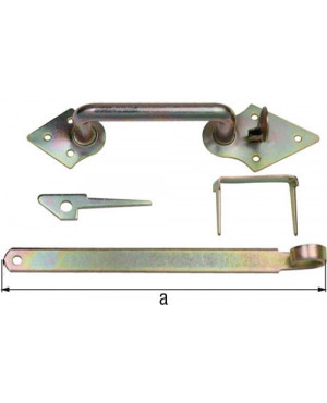 Klinkenset 260mm galvanisch,gelb verz.f.Flechtzaun- u.leichte Holztore GAH
