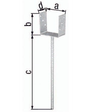U-Pfostenträger ETA-10/0210 101x100x400x60mm TZN m.ext.langem Betonanker GAH