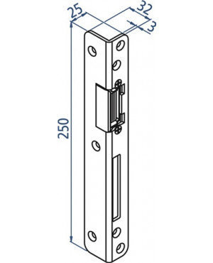 Schließteil 59299 Falle/Riegel 32x25x250mm li.silberf.