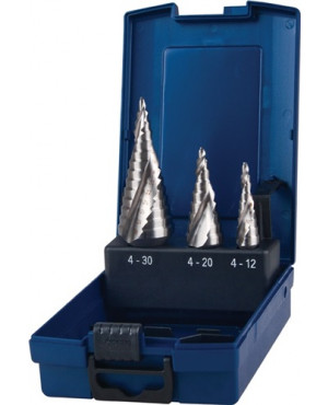 Mehrstufenbohrersatz D.4-12/4-20/4-30mm HSS Spiralnut 3tlg.Ku.-Kassette PROMAT