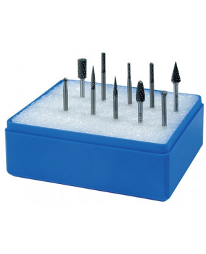 Kleinfrässtiftesatz Schaft-D.3mm 10tlg.HM Verz.Kreuz Ku.-Kassette