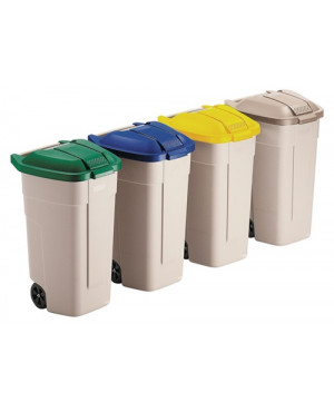 Viereck-Container H860xB560xT520mm beige 100l Deckelfarbe blau m.Rädern