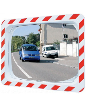 Verkehrsspiegel H400xB600mm Kunststoff,rot/weiß f.2 Richtungen 9m SPL