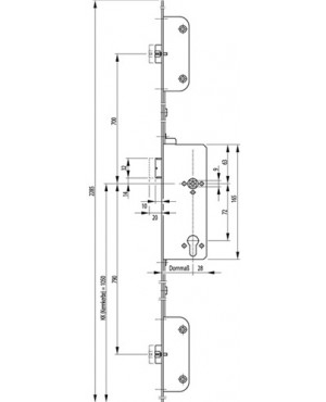 Panikschloss SECURY 2112 Fkt. C 20/55/72mm DIN R Stulpl. 2285mm