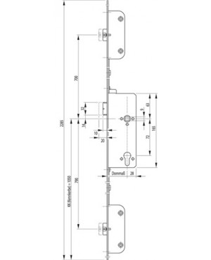 Panikschloss SECURY 2116 Fkt. E 24/80/72mm DIN R Stulpl. 2285mm