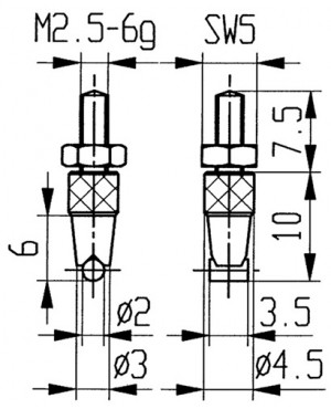 Messeinsatz D.2mm horiz. Zyl. M2,5 HM f. Messuhren Käfer