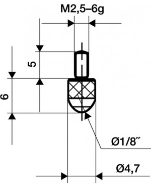 Messeinsatz L.6mm KGL M2,5 HM f. Messuhren Käfer