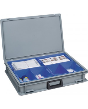 Ku.-Koffer L600xB400xH133mm PP 1 Griff 4Einsatzkästen+Schiebeverschluss grau 24l