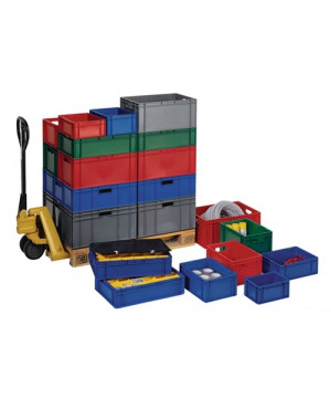 Transportstapelbehälter L600xB400xH75mm rot PP Seitenwände geschl.LA-KA-PE